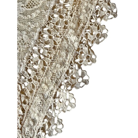 Antique French Net Lace Collar with Crochet Victorian Style Dark Cream - Picture 8 of 16